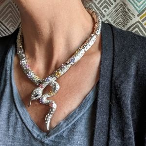 METAL SNAKE choker necklace silver tone